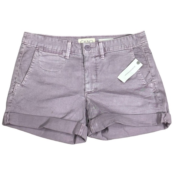 Women's Anthropologie 24 0 XS Shorts Chino Khakis Rolled Hem Dye Lilac Stretch - Picture 3 of 10